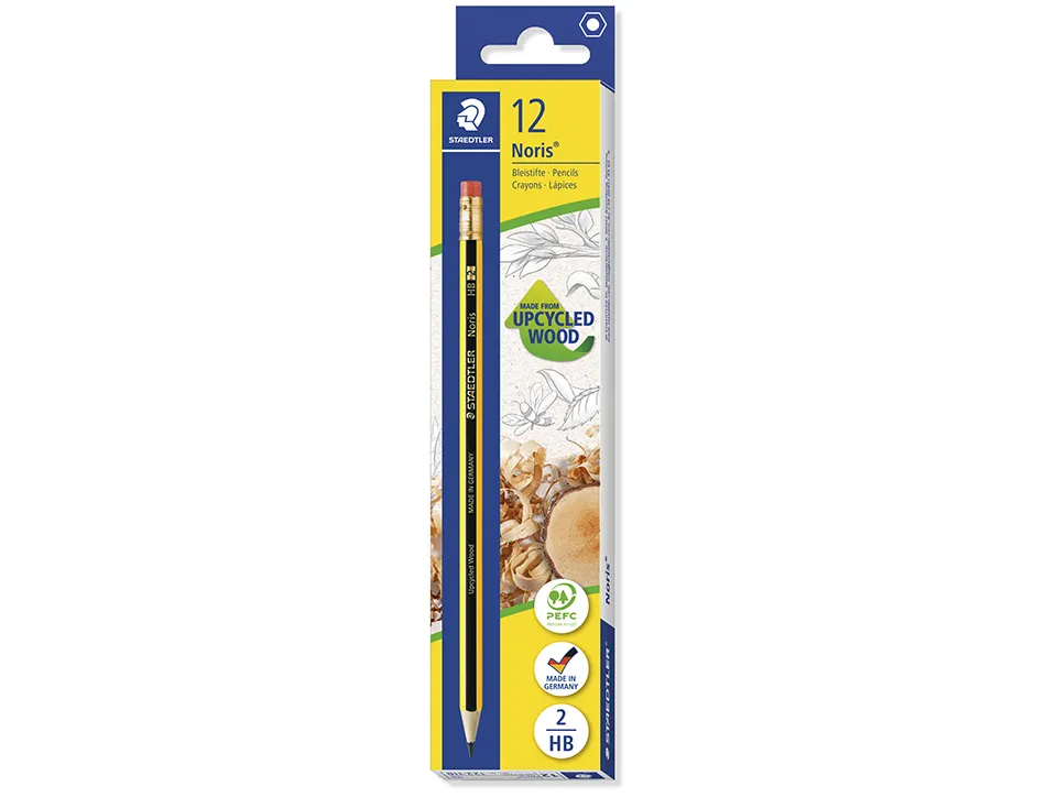 Crayon graphite staedtler noris 120 hb hexagonal mine 2mm très résistante embout gomme