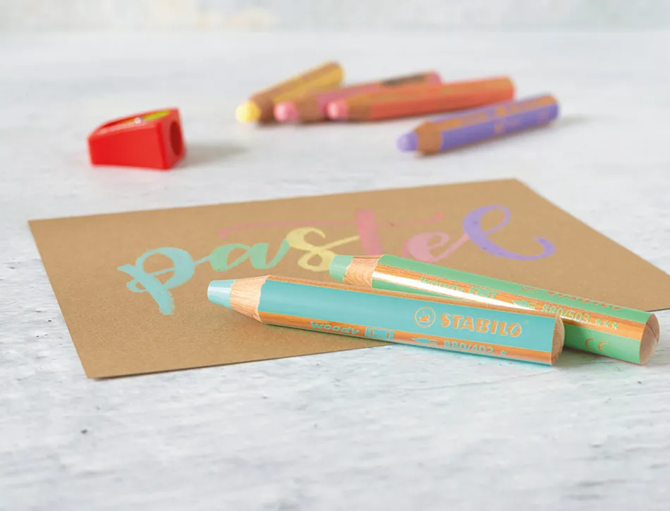 Crayons multi-talents stabilo woody 3en1 + 1 taille-crayons coloris assortis pastel etui carton