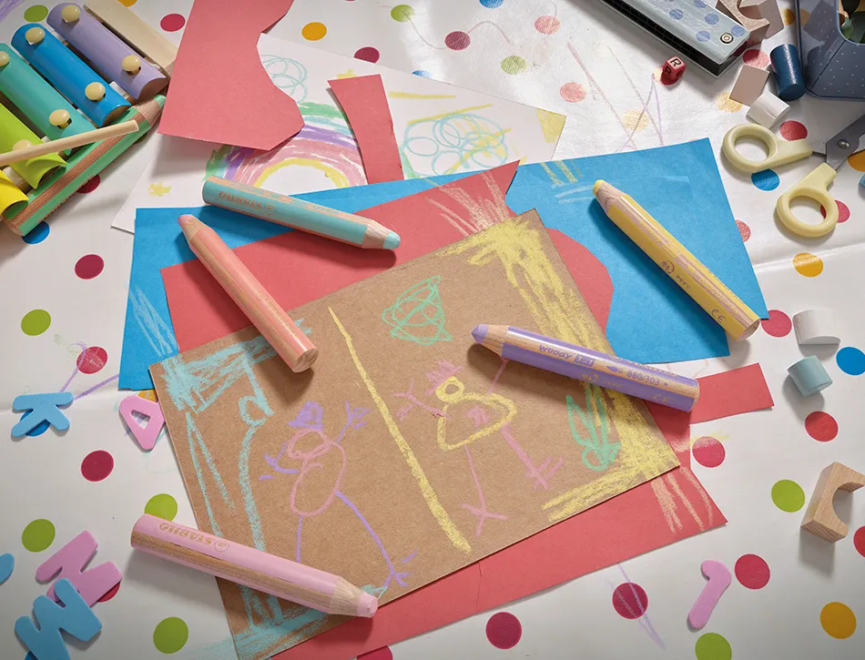 Crayons multi-talents stabilo woody 3en1 + 1 taille-crayons coloris assortis pastel etui carton