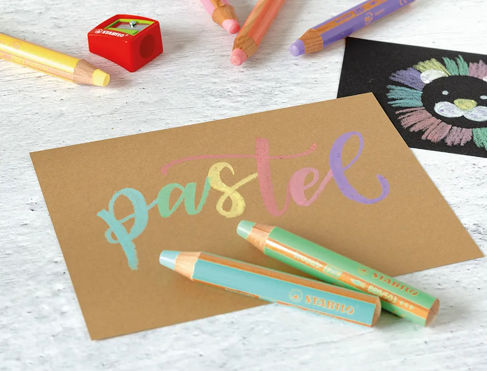 Crayons multi-talents stabilo woody 3en1 + 1 taille-crayons coloris assortis pastel etui carton