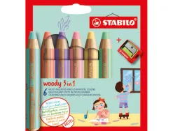 Crayons multi-talents stabilo woody 3en1 + 1 taille-crayons coloris assortis pastel etui carton