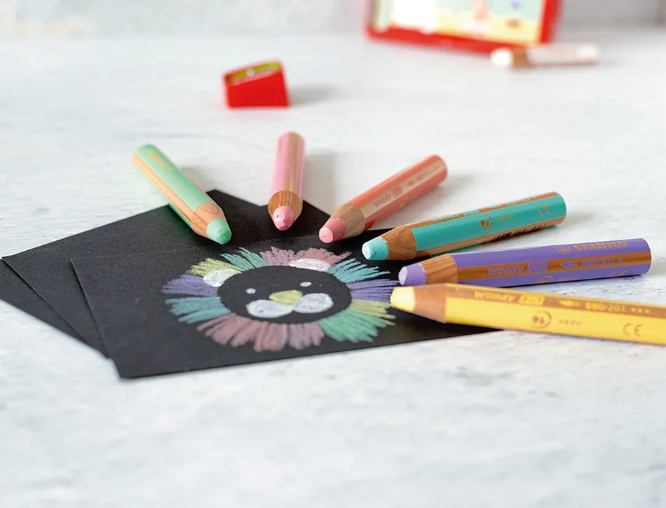 Crayons multi-talents stabilo woody 3en1 + 1 taille-crayons coloris assortis pastel etui carton