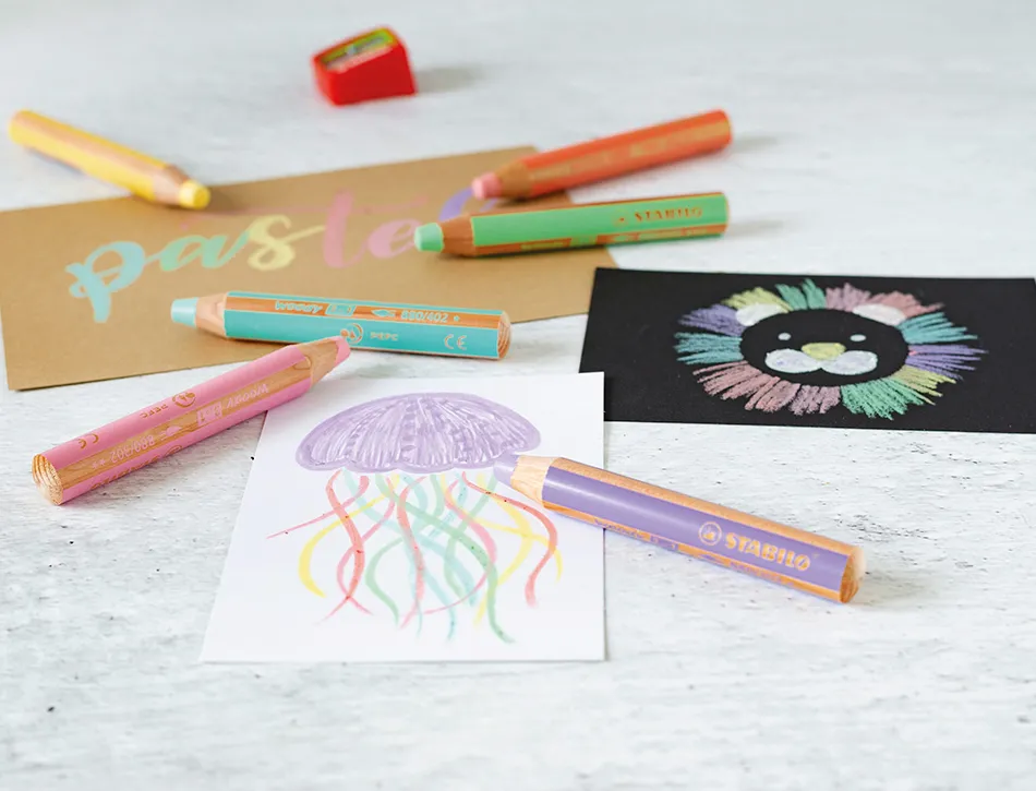Crayons multi-talents stabilo woody 3en1 + 1 taille-crayons coloris assortis pastel etui carton