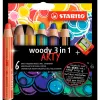 Crayons multi-talents stabilo woody 3in1 + 1 taille-crayon etui carton de 6