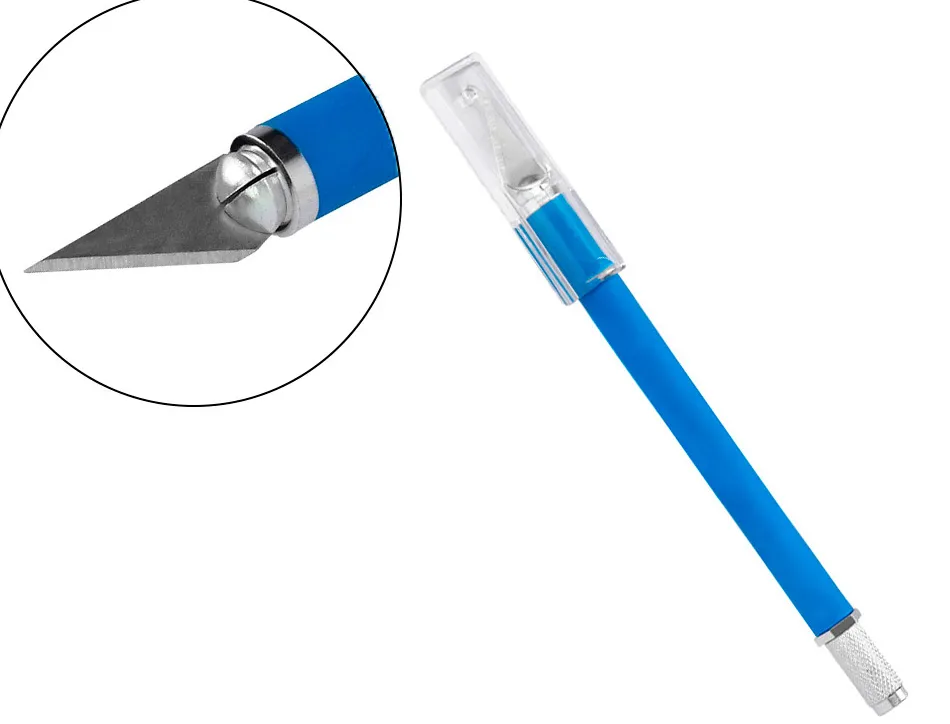 Cutter bistouri q-connect en gomme lame 6mm fixe avec capuchon de protection 5 lamesde rechange incluses