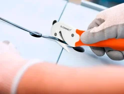 Cutter de securite sx782n-1 q-connect en plastique avec ergot en metal lame fixe protegee en acier inoxydable