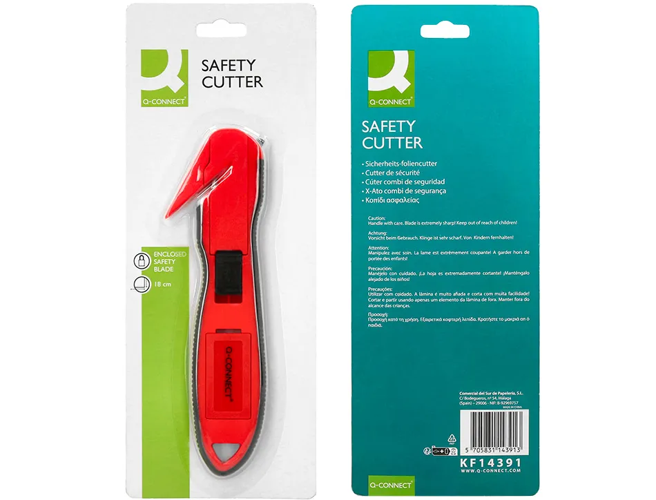 Cutter de securite xd-g03 q-connect en plastique et gomme avec ergot en metal lamefixe protegee