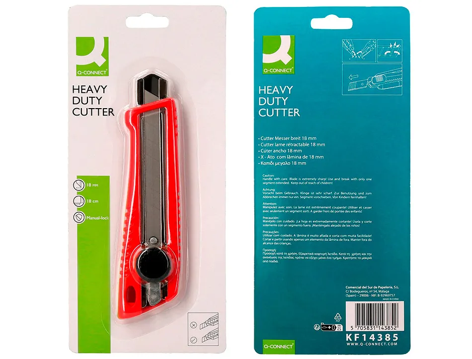 Cutter large xd-190 q-connect plastique abs lame interchangeable acier carbone 18mm avec guide lame blocage par molette