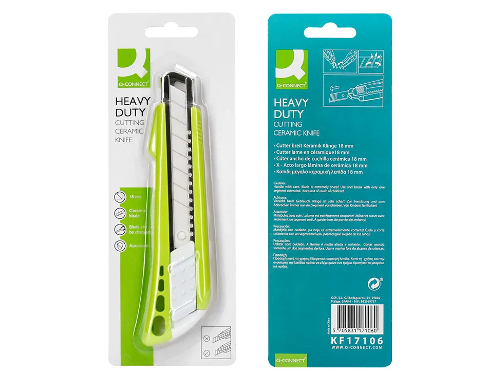 Cutter large xd-43 q-connect lame retractable interchangeable en ceramique 18mm precoupee guide lame