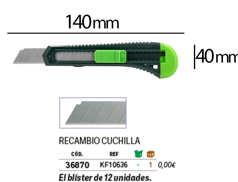 Cutter xd-43 q-connect en plastique abs lame 18mm retractable interchangeable precoupee avec frein de securite