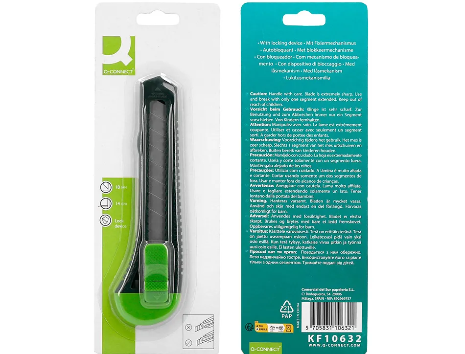 Cutter xd-43 q-connect en plastique abs lame 18mm retractable interchangeable precoupee avec frein de securite
