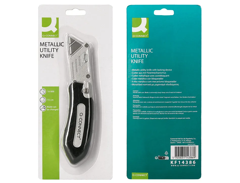 Cutter xd-925 q-connect gomme et plastique abs lame interchangeable acier carbone 19mm mecanisme changement facile