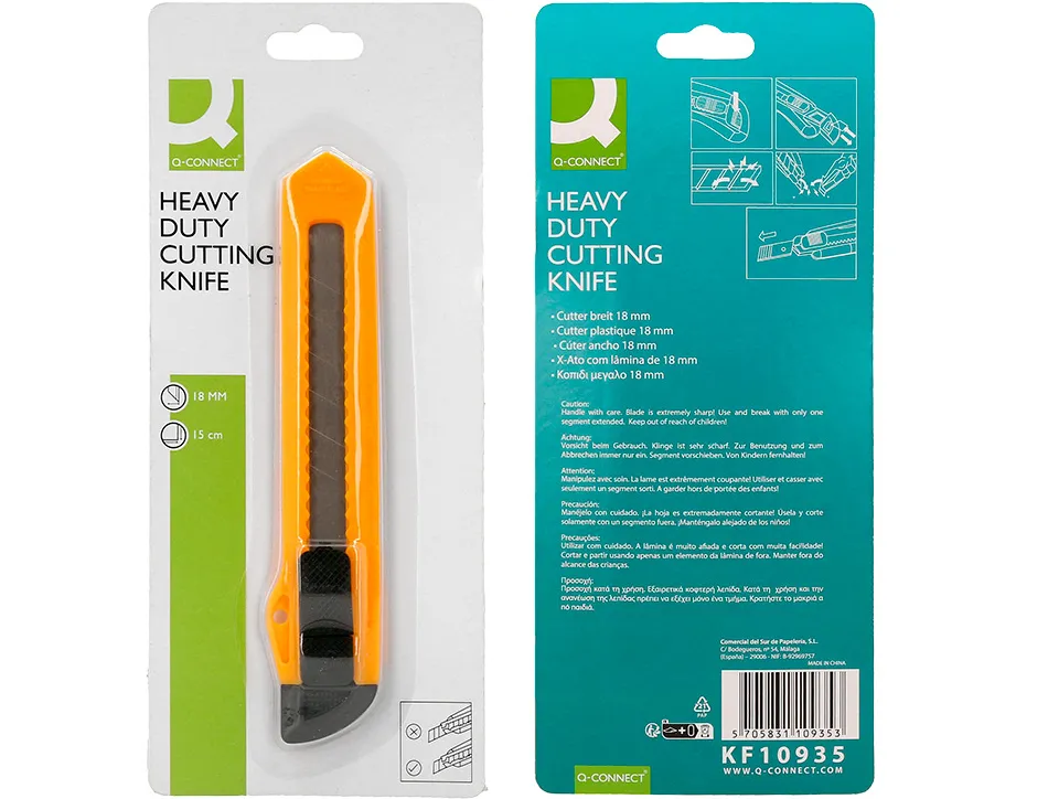 Cutter xd-11 q-connect lame retractable interchangeable acier 18mm precoupee frein securite col. aleatoire jaune/orange