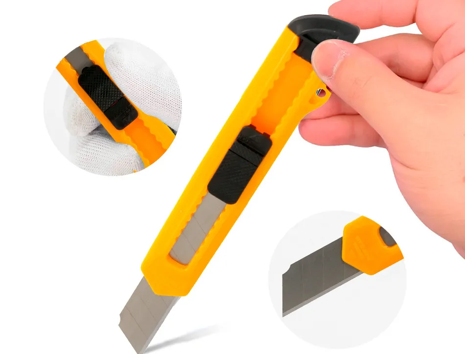 Cutter xd-11 q-connect lame retractable interchangeable acier 18mm precoupee frein securite col. aleatoire jaune/orange