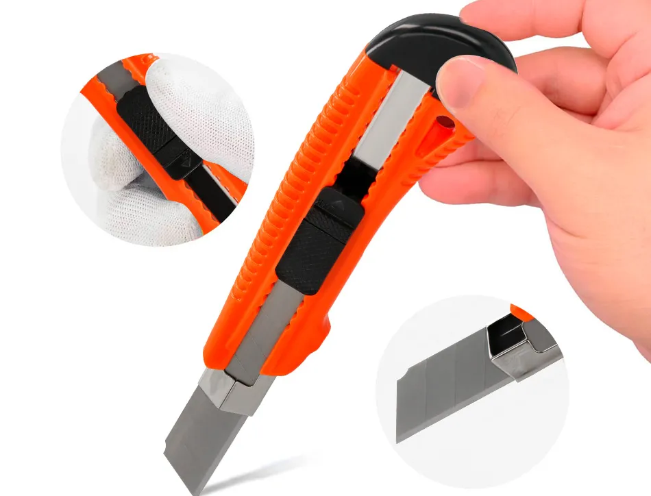 Cutter xd-38 q-connect large en plastique lame 18mm retractable interchangeable precoupee special emballage carton