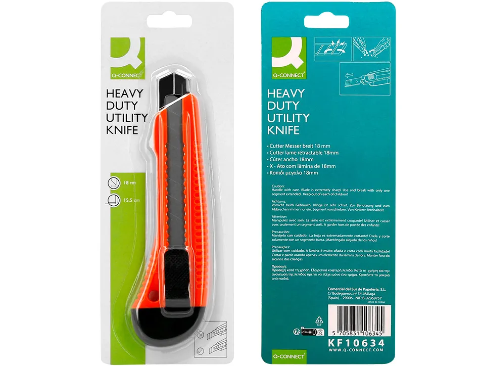 Cutter xd-38 q-connect large en plastique lame 18mm retractable interchangeable precoupee special emballage carton