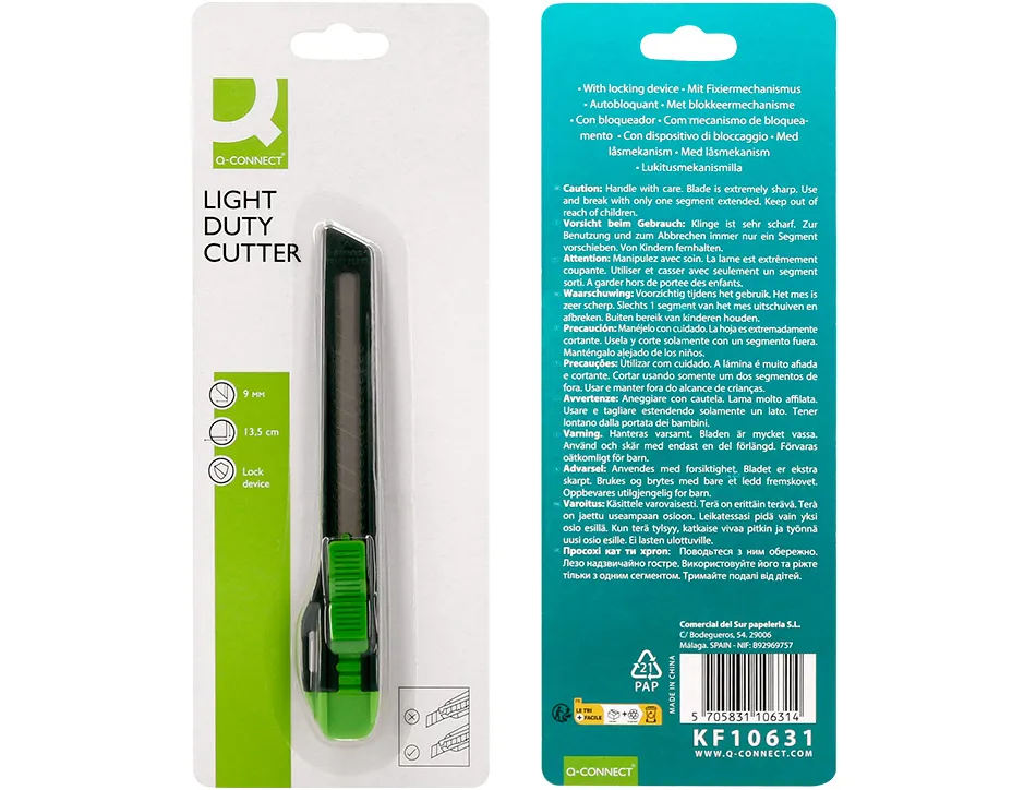 Cutter xd-07 q-connect plastique lame 9mm acier retractable interchangeable precoupee avec frein de securite et anse