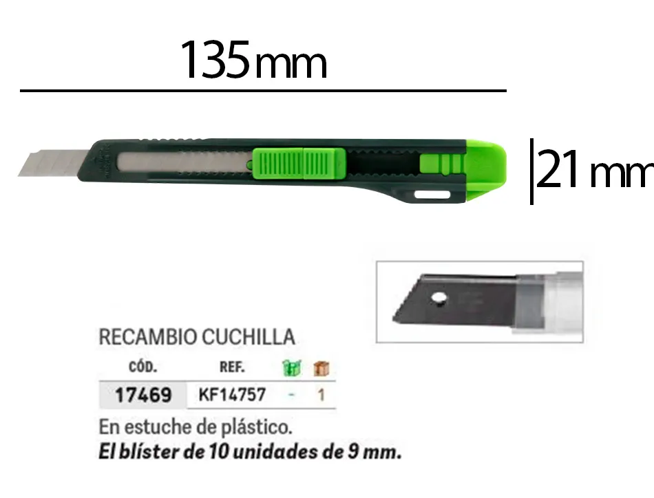 Cutter xd-07 q-connect plastique lame 9mm acier retractable interchangeable precoupee avec frein de securite et anse