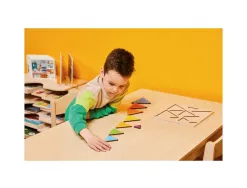 Decouverte des tailles triangles rolf puzzles en relief en bois triangles colores 10 pieces et 1