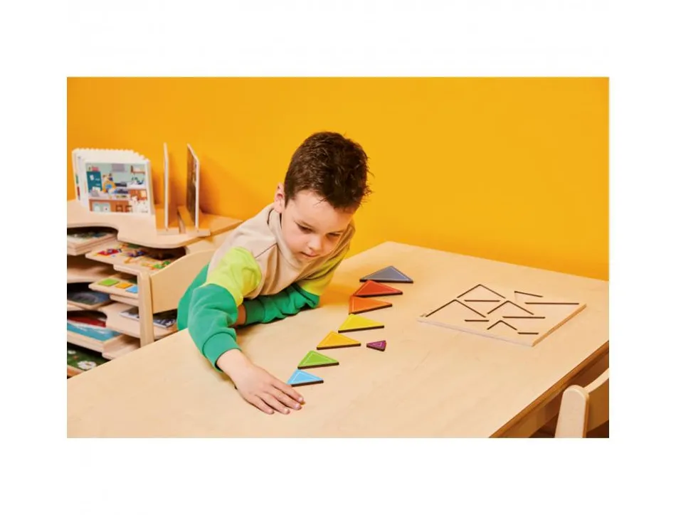 Decouverte des tailles triangles rolf puzzles en relief en bois triangles colores 10 pieces et 1