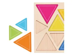 Decouverte des tailles triangles rolf puzzles en relief en bois triangles colores 10 pieces et 1