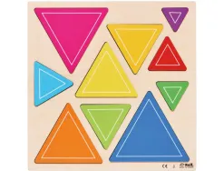 Decouverte des tailles triangles rolf puzzles en relief en bois triangles colores 10 pieces et 1