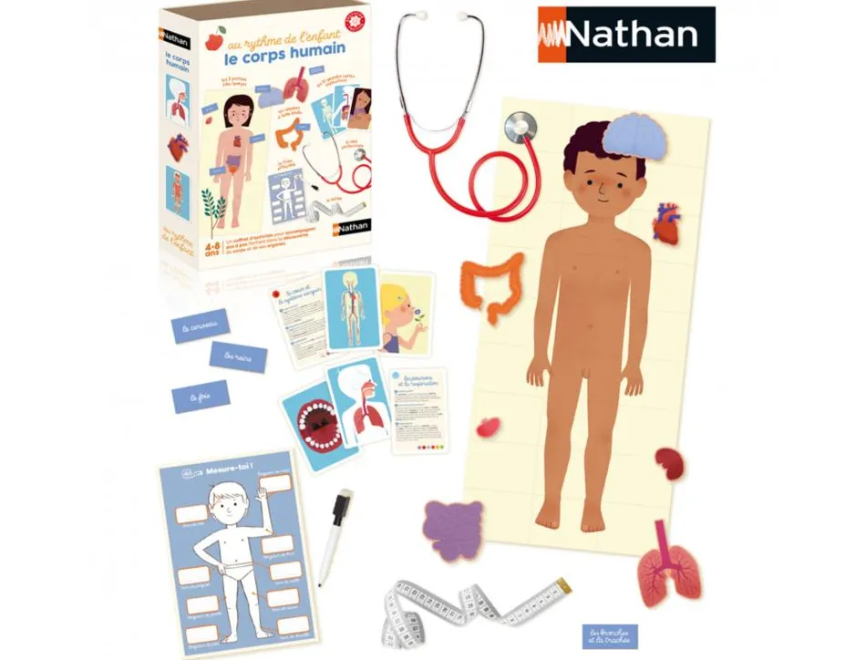 Decouverte du corps humain nathan le corps humain geant coffret d activites 1 metre mesureur 1 poster taille