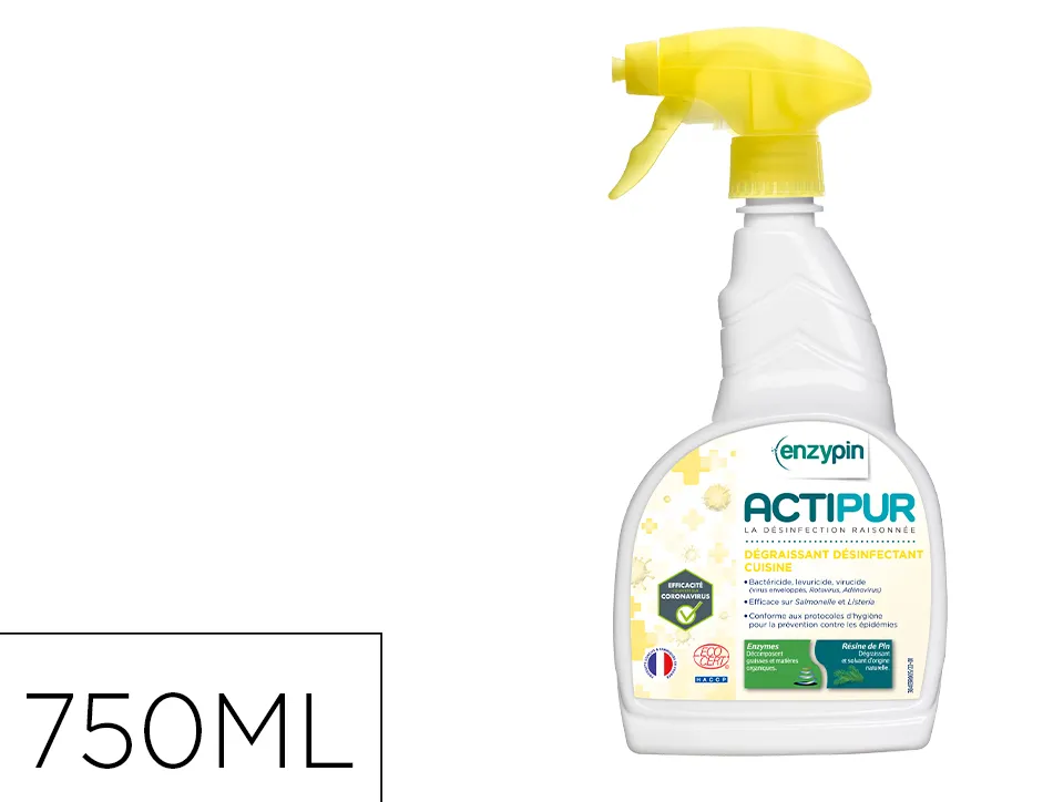 Degraissant desinfectant enzymatique actipur cuisines ecocert spray 750 ml