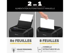 Destructeur de documents fellowes automax 80m mini-cut p-4 80 feuilles bac 17 l