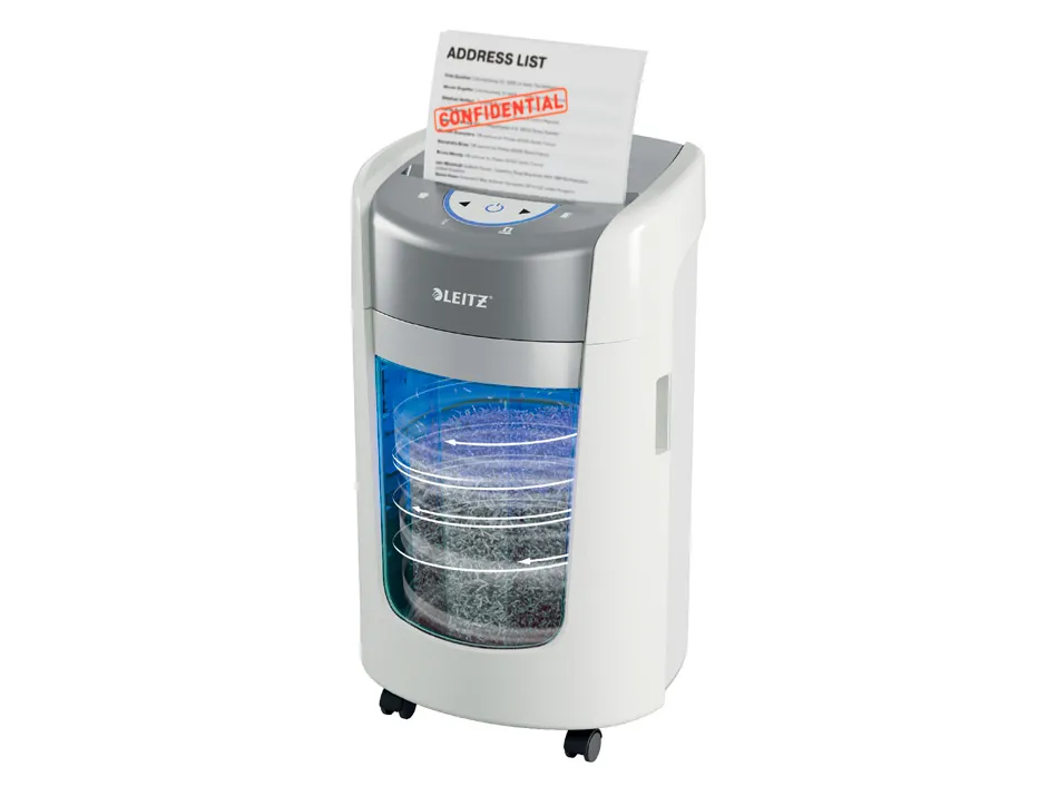 Destructeur de documents leitz iq optimax home office 225 coupe micro securite p5 corbeille 15l coloris blanc