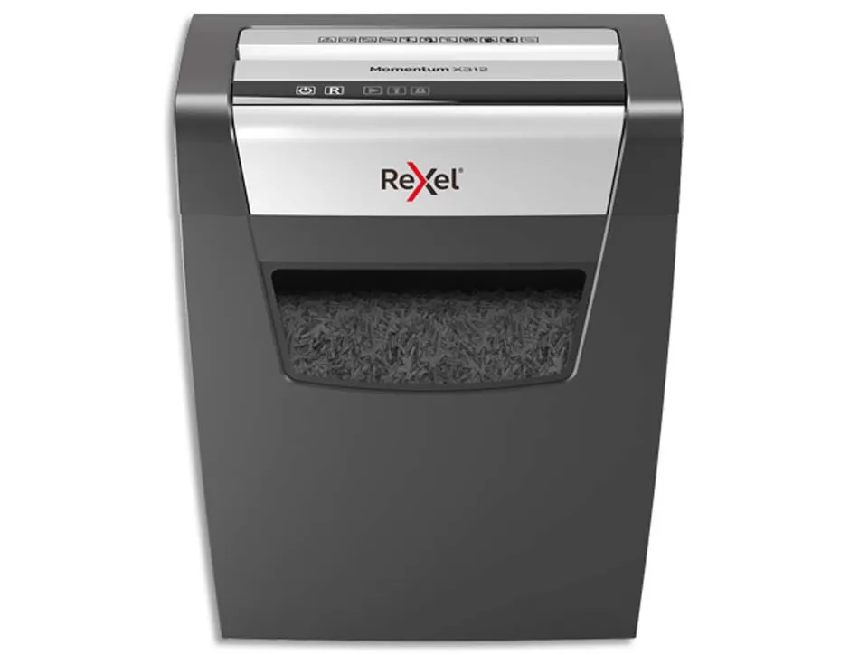 Destructeur de documents rexel momentum x312 coupe croisee p3 5x42mm 12 feuilles corbeille 23l