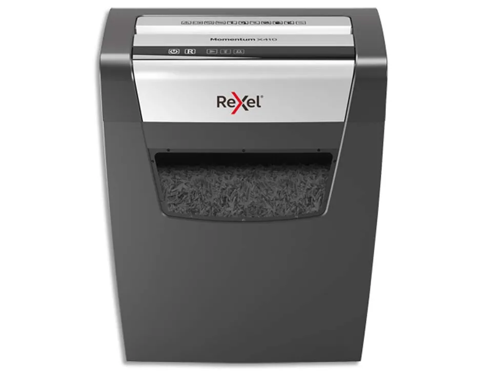 Destructeur de documents rexel momentum x312 coupe croisee p3 5x42mm 12 feuilles corbeille 23l