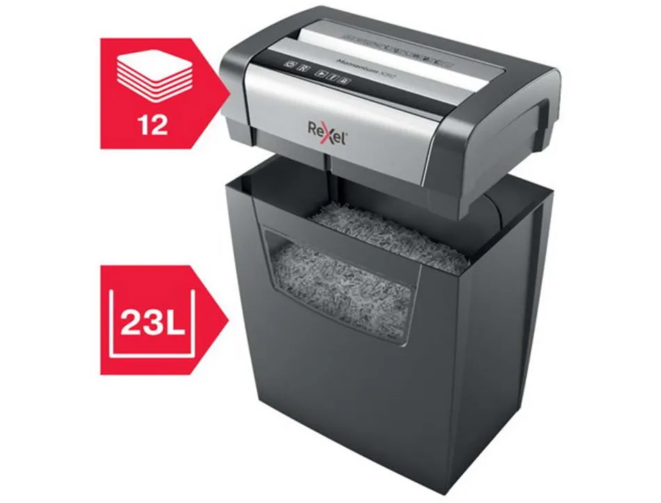 Destructeur de documents rexel momentum x312 coupe croisee p3 5x42mm 12 feuilles corbeille 23l
