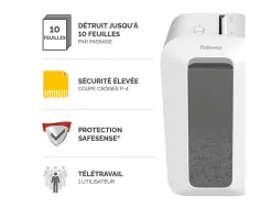 Destructeur fellowes lx65 coupe croisee 4x40mm 10f securite p-4 corbeille 22l coloris blanc