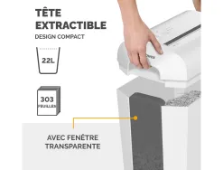 Destructeur fellowes lx65 coupe croisee 4x40mm 10f securite p-4 corbeille 22l coloris blanc