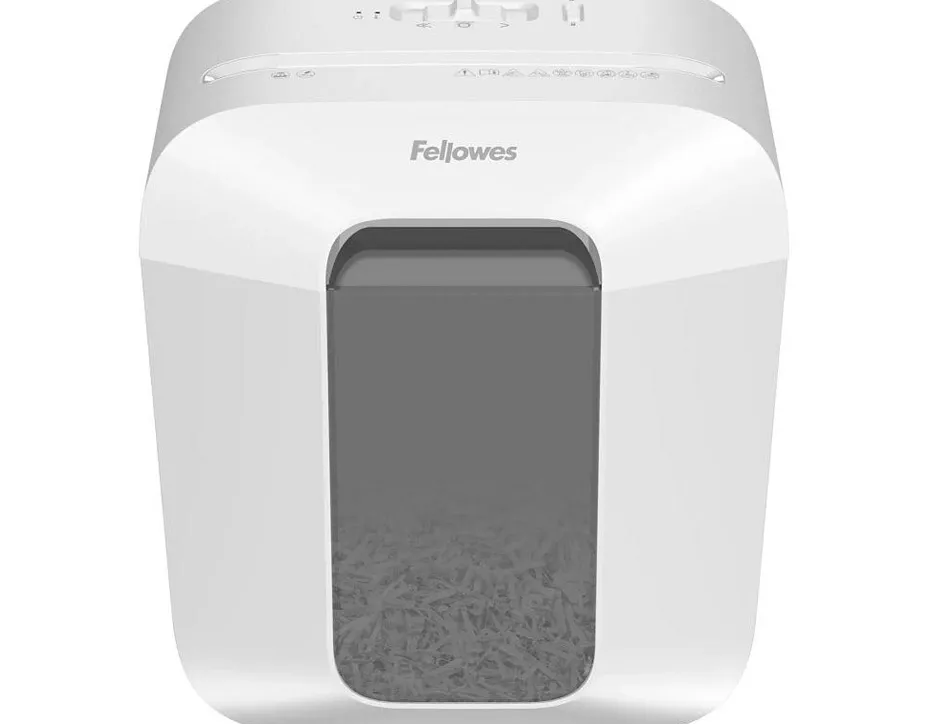 Destructeur fellowes lx25 coupe croisee 4x37mm 6f securite p-4 corbeille 11,5l coloris blanc