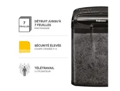 Destructeur fellowes m-7cm coupe croisée 4x35mm din p-4 corbeille 13 litres 38,7x32x18,6cm