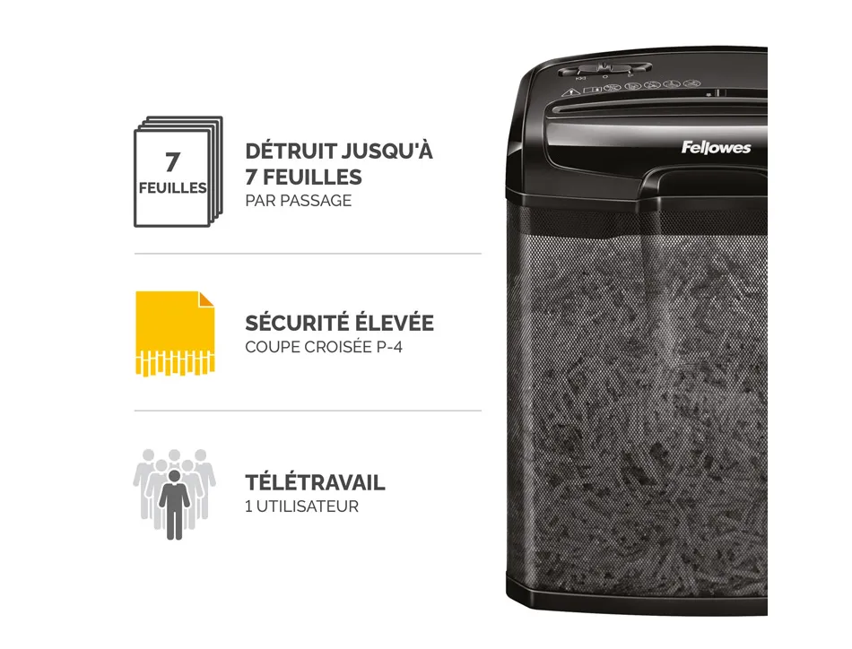 Destructeur fellowes m-7cm coupe croisée 4x35mm din p-4 corbeille 13 litres 38,7x32x18,6cm