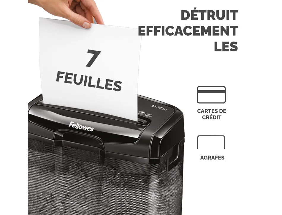 Destructeur fellowes m-7cm coupe croisée 4x35mm din p-4 corbeille 13 litres 38,7x32x18,6cm