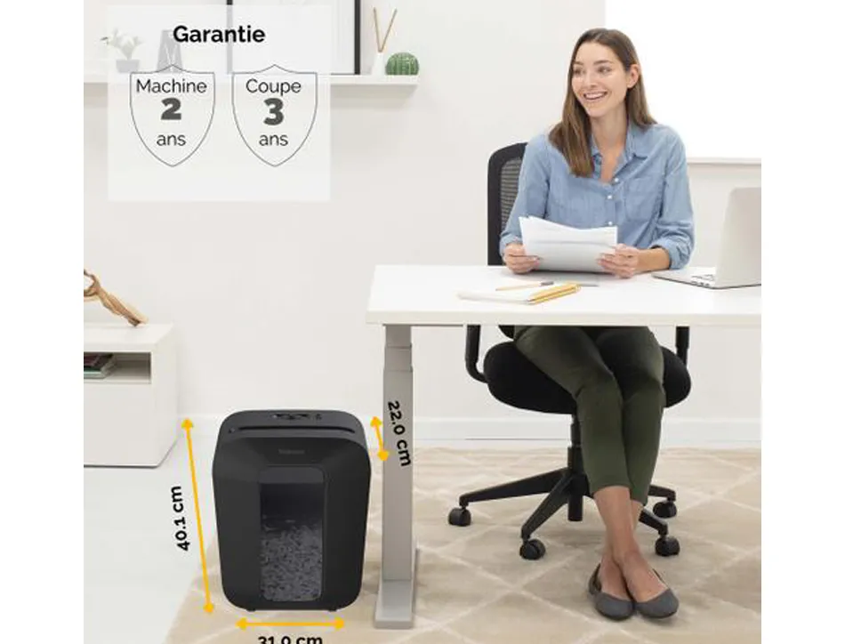 Destructeur personnel fellowes lx45 coupe croisee 4x37mm capacite 8f agrafes trombones cc securite p-4