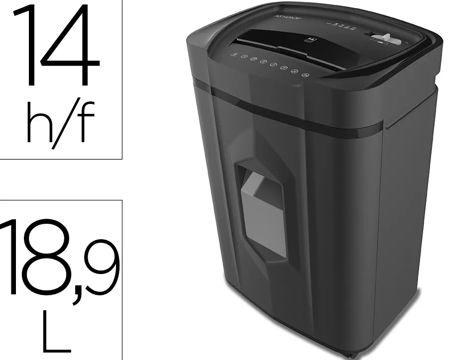 Destructeur q-connect kf17109 securite p4 capacite 14 feuilles clips agrafes cartes et cd