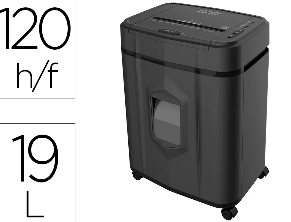 Destructeur q-connect q120 occasionnel vitesse 3.5min a4 coupe croisee 4x12 mm a4 19l 366x287x500mm 11kg