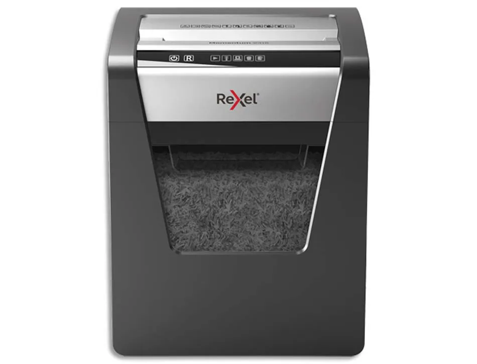 Destructeur rexel momentum x415 coupe croisée 4x40mm détruit trombones cb 15f anti-bourrage corbeille 23l 370x279x465mm
