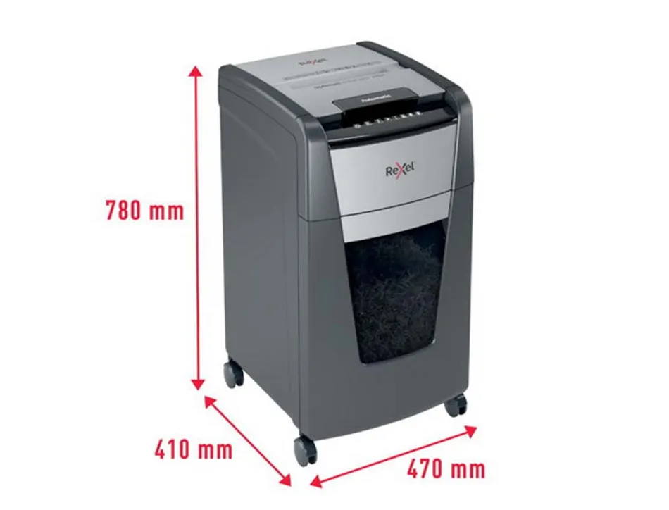 Destructeur rexel optimum autofeed+ 225x coupe croisee 4x26mm 225f agrafes cartes credit trombones securite 4