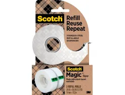 Devidoir scotch acier inox decor argente + 2 rubans adhesif invisible magic 19mmx13,9m