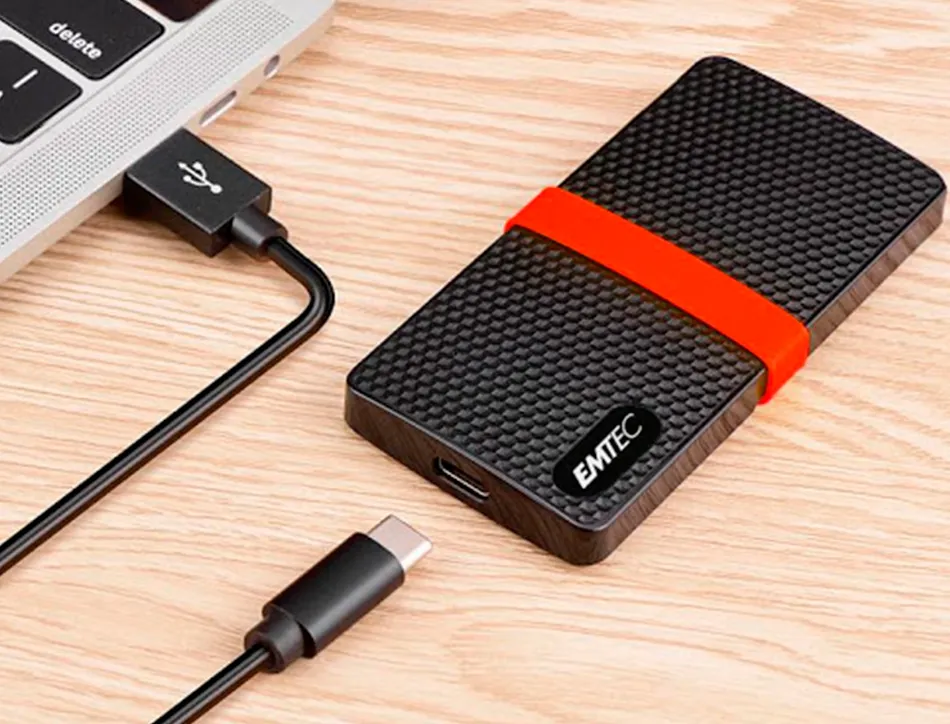 Disque dur ssd portable emtec x200 power plus usb-c 3.1 gen1 transfert haute vitesse grande capacite de stockage 256gb