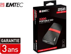 Disque dur ssd portable emtec x200 power plus usb-c 3.1 gen1 transfert haute vitesse grande capacite de stockage 256gb