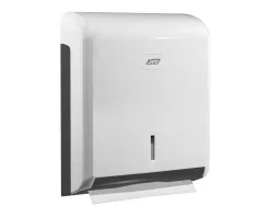 Distributeur essuie-mains coldis plastique compatible pliage v ouverture frontale clé 26.5x34x11cm 400/600f blanc/gris