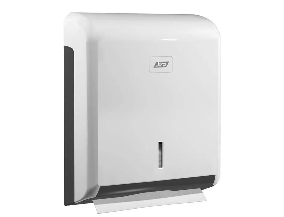 Distributeur essuie-mains coldis plastique compatible pliage v ouverture frontale clé 26.5x34x11cm 400/600f blanc/gris