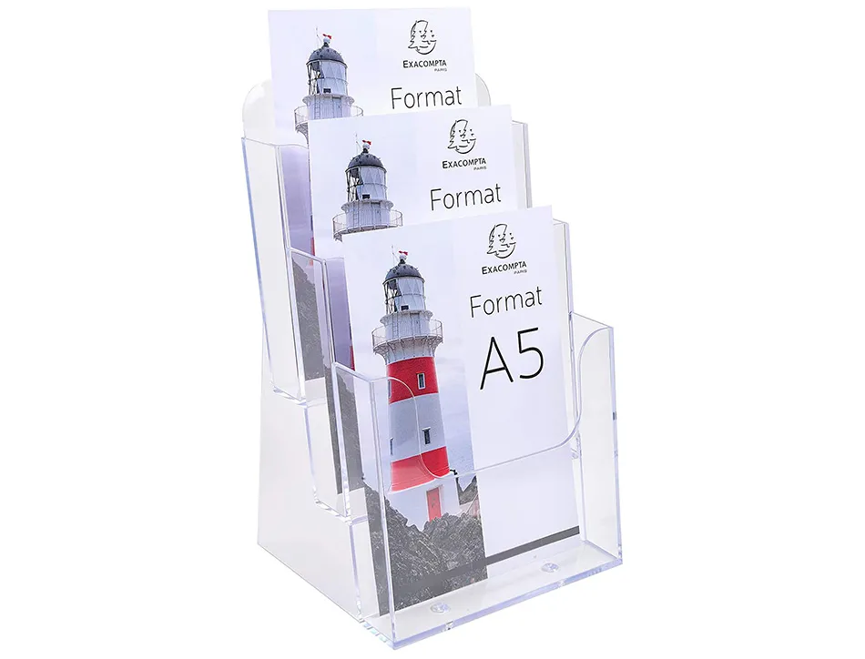Distributeur exacompta polystyrene format a5 veertical 3 compartiments transparent